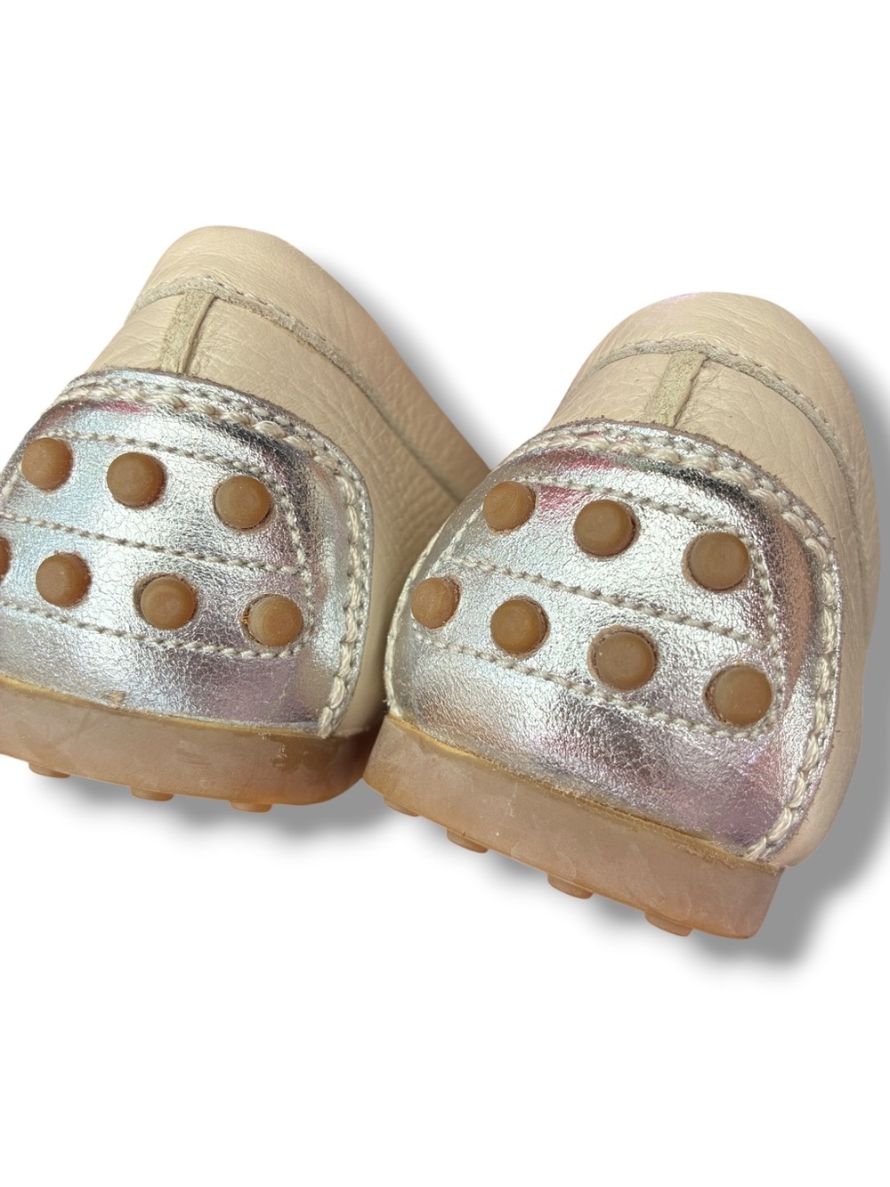 Peter Millar cream/ silver pebbled leather driving moccasins. New. Sz 6 - Picture 9 of 15